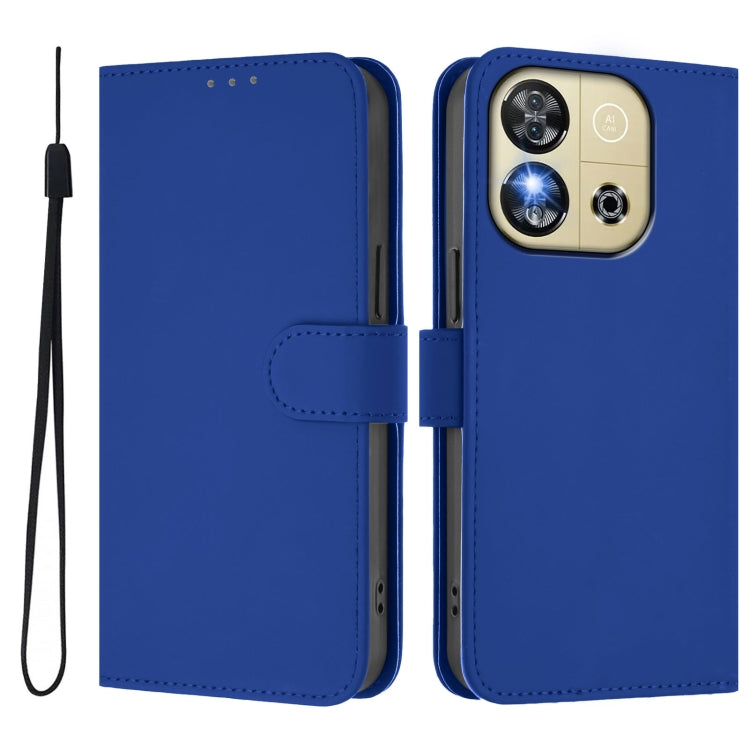 For Oukitel C57s Skin Feel Solid Color Leather Phone Case with Lanyard