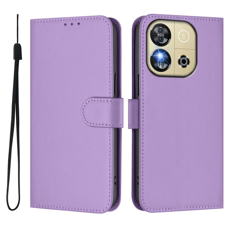 For Oukitel C57s Skin Feel Solid Color Leather Phone Case with Lanyard