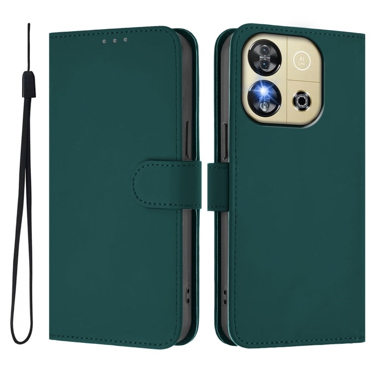 For Oukitel C57s Skin Feel Solid Color Leather Phone Case with Lanyard