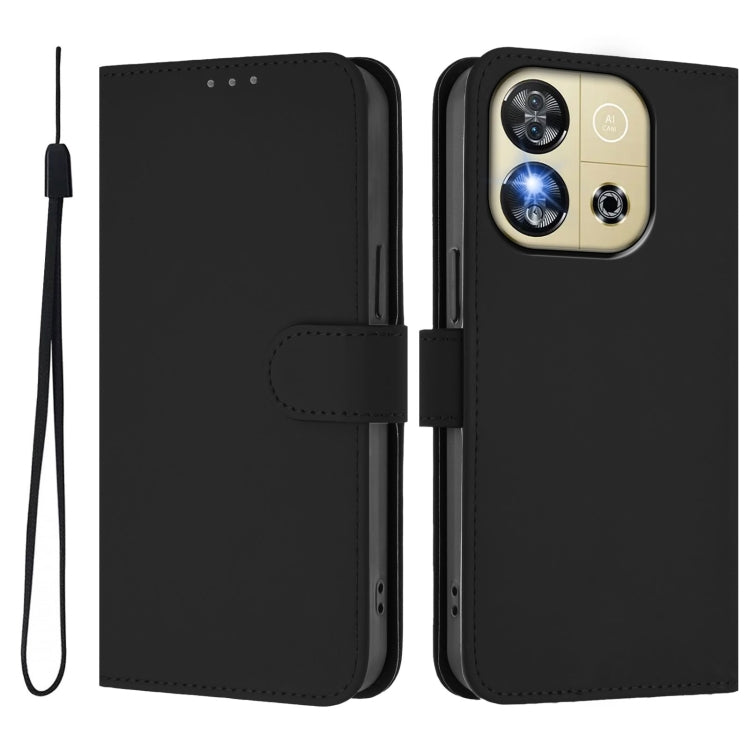 For Oukitel C57s Skin Feel Solid Color Leather Phone Case with Lanyard