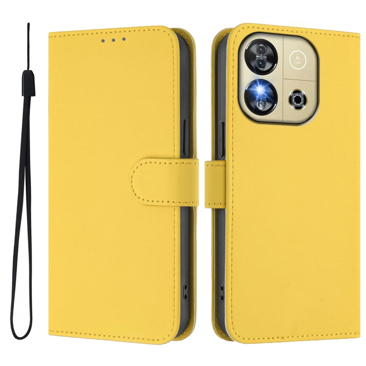 For Oukitel C57s Skin Feel Solid Color Leather Phone Case with Lanyard