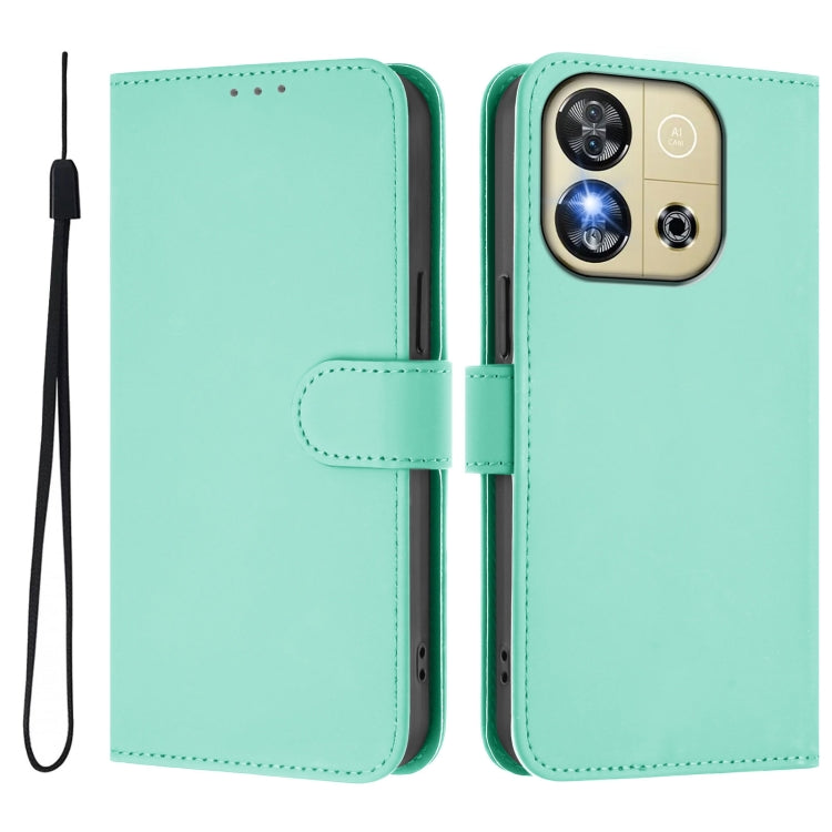 For Oukitel C57s Skin Feel Solid Color Leather Phone Case with Lanyard