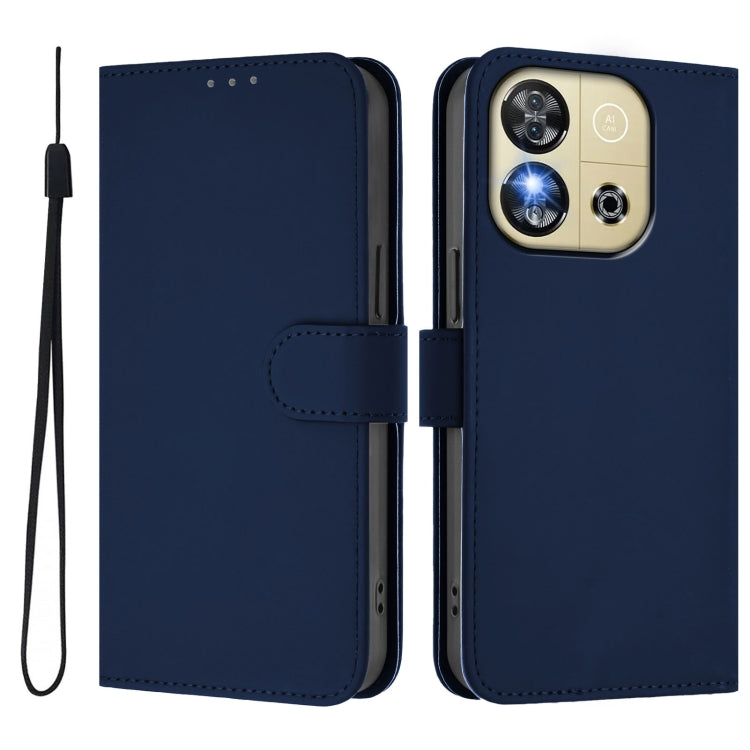 For Oukitel C57s Skin Feel Solid Color Leather Phone Case with Lanyard