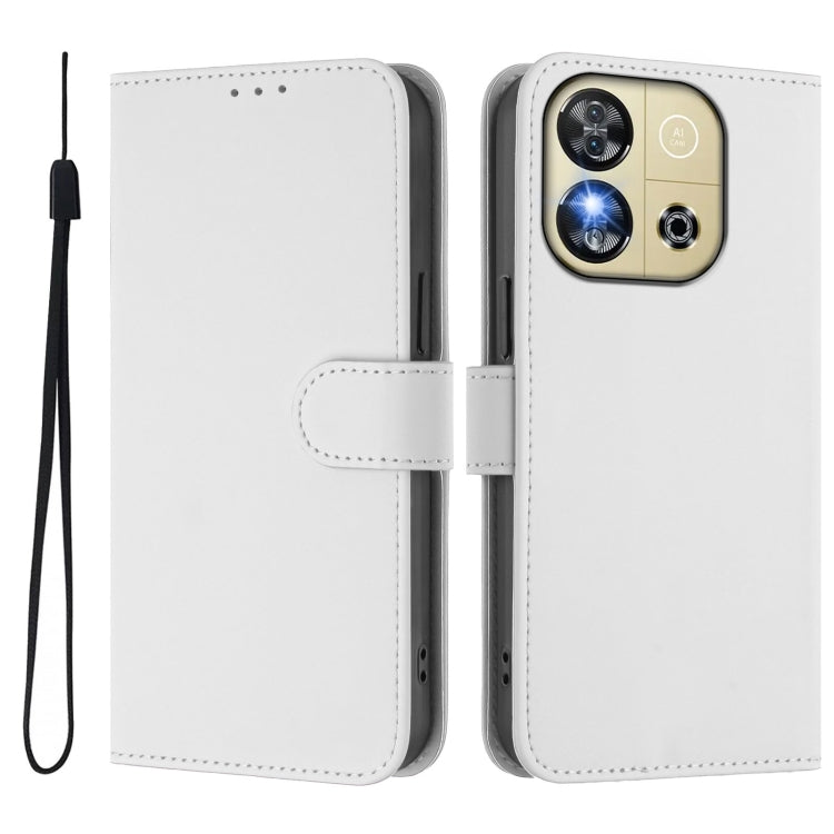 For Oukitel C57s Skin Feel Solid Color Leather Phone Case with Lanyard