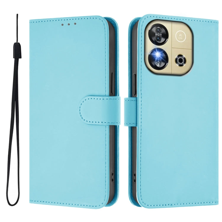 For Oukitel C57s Skin Feel Solid Color Leather Phone Case with Lanyard