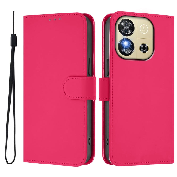 For Oukitel C57s Skin Feel Solid Color Leather Phone Case with Lanyard