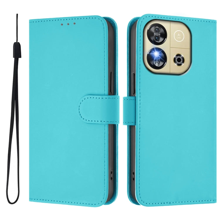 For Oukitel C57s Skin Feel Solid Color Leather Phone Case with Lanyard