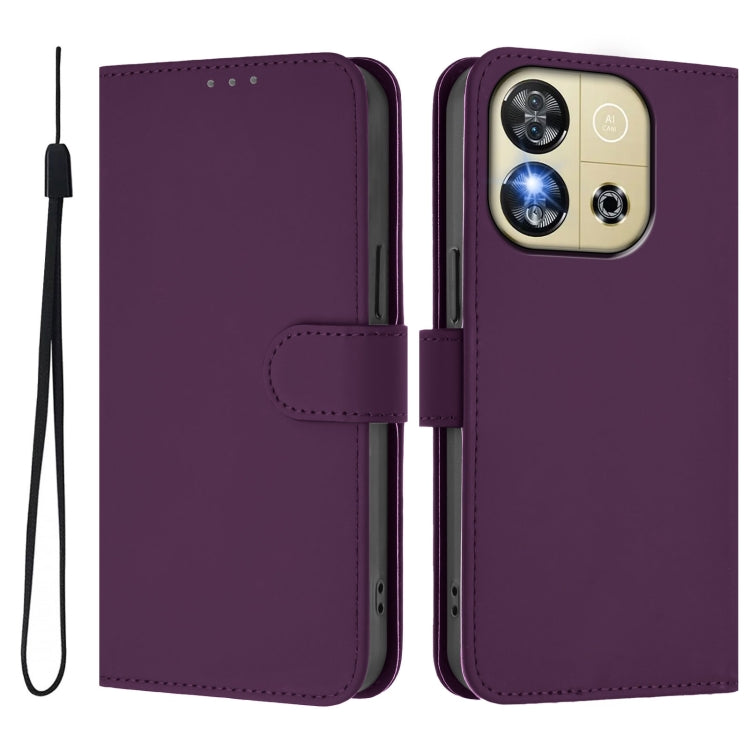 For Oukitel C57s Skin Feel Solid Color Leather Phone Case with Lanyard