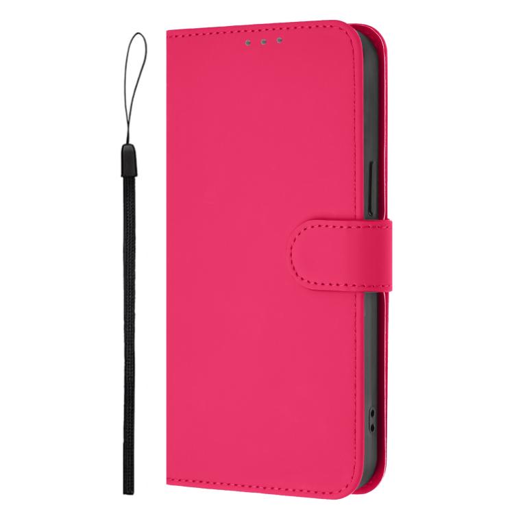 For Oukitel C59 / C59 Pro Skin Feel Solid Color Leather Phone Case with Lanyard