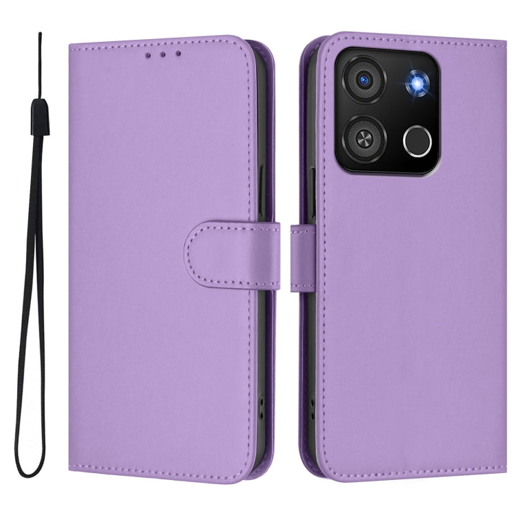 For itel A05s Skin Feel Solid Color Leather Phone Case with Lanyard