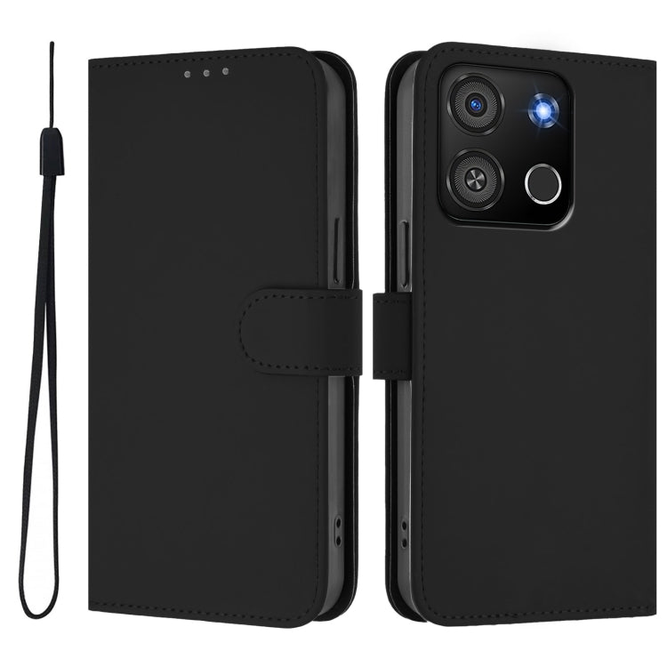 For itel A05s Skin Feel Solid Color Leather Phone Case with Lanyard