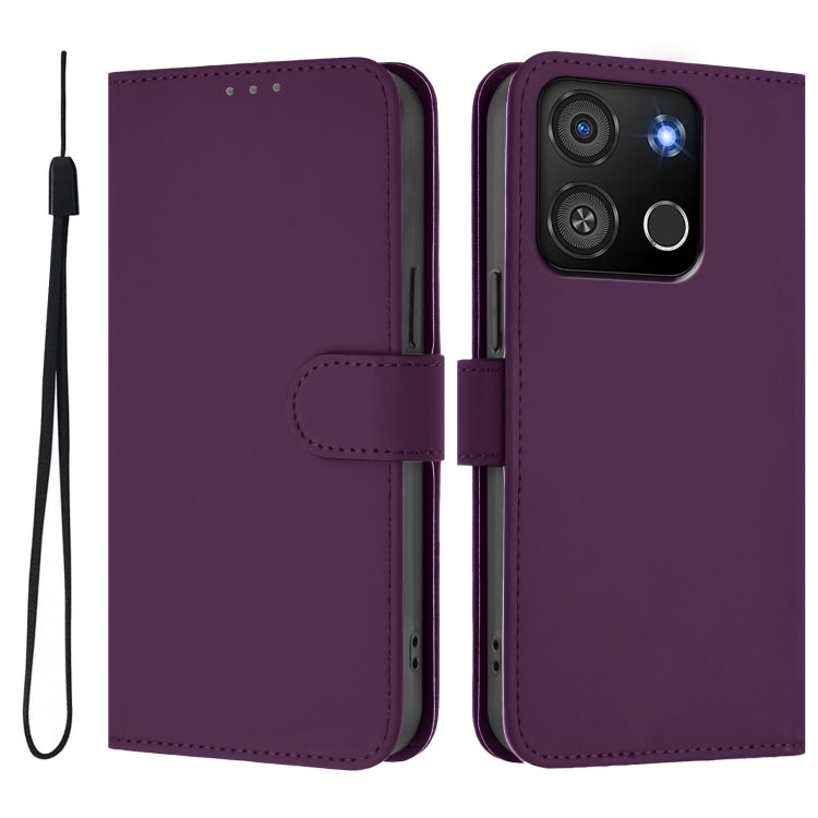 For itel A05s Skin Feel Solid Color Leather Phone Case with Lanyard