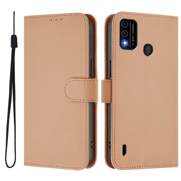 For itel A48 Skin Feel Solid Color Leather Phone Case with Lanyard