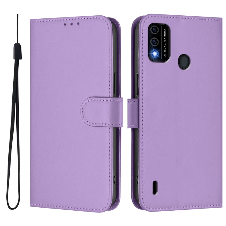 For itel A48 Skin Feel Solid Color Leather Phone Case with Lanyard
