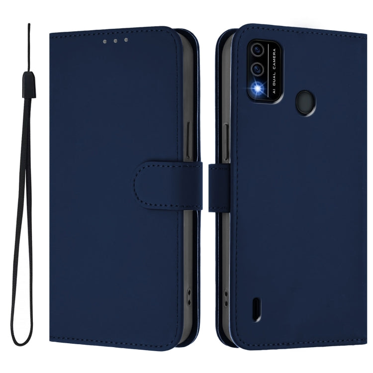 For itel A48 Skin Feel Solid Color Leather Phone Case with Lanyard