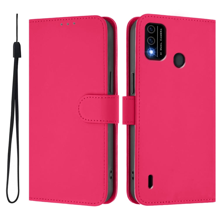 For itel A48 Skin Feel Solid Color Leather Phone Case with Lanyard