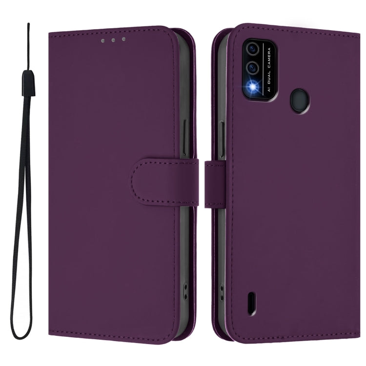 For itel A48 Skin Feel Solid Color Leather Phone Case with Lanyard