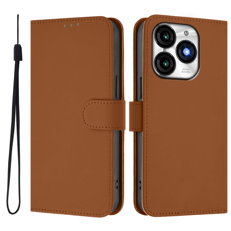 For itel A70 Skin Feel Solid Color Leather Phone Case with Lanyard