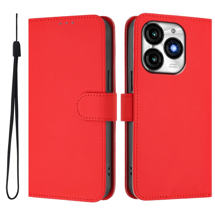 For itel A70 Skin Feel Solid Color Leather Phone Case with Lanyard