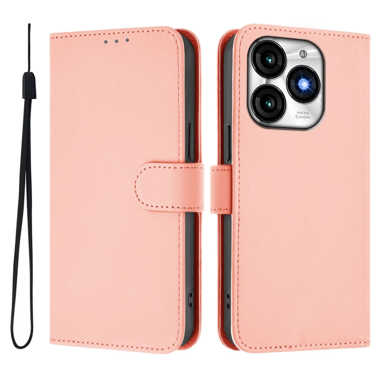 For itel A70 Skin Feel Solid Color Leather Phone Case with Lanyard