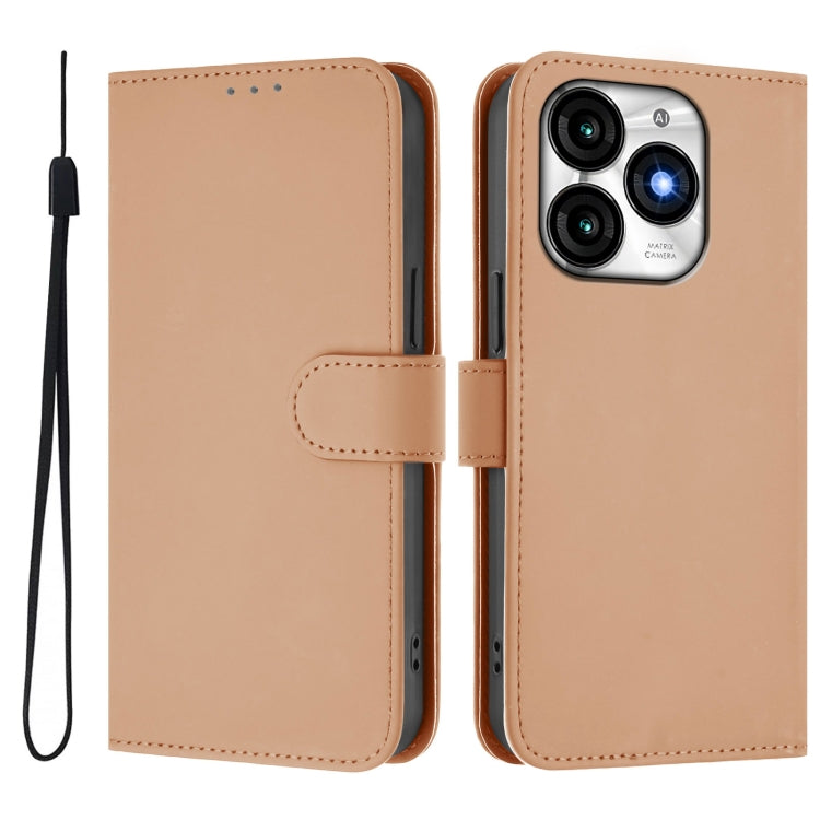 For itel A70 Skin Feel Solid Color Leather Phone Case with Lanyard