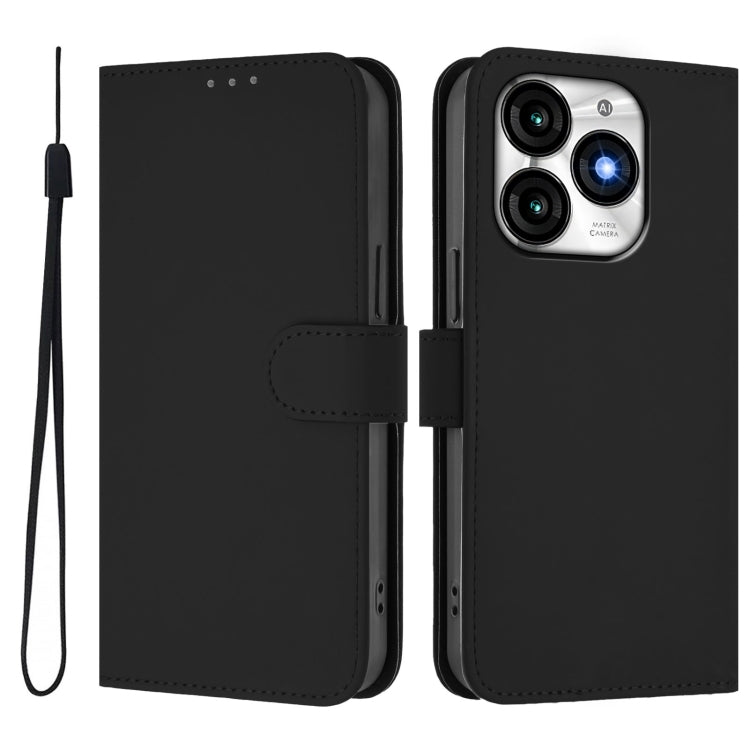 For itel A70 Skin Feel Solid Color Leather Phone Case with Lanyard