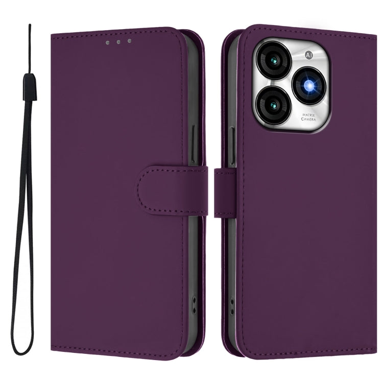For itel A70 Skin Feel Solid Color Leather Phone Case with Lanyard