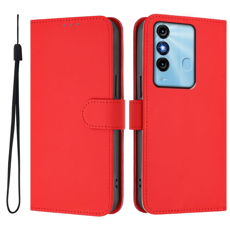 For itel P38 / Vision 3 Skin Feel Solid Color Leather Phone Case with Lanyard