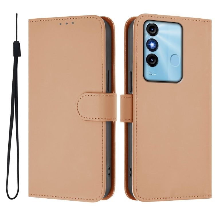 For itel P38 / Vision 3 Skin Feel Solid Color Leather Phone Case with Lanyard