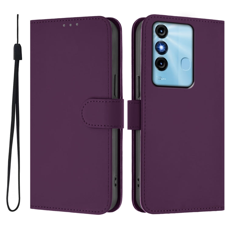 For itel P38 / Vision 3 Skin Feel Solid Color Leather Phone Case with Lanyard