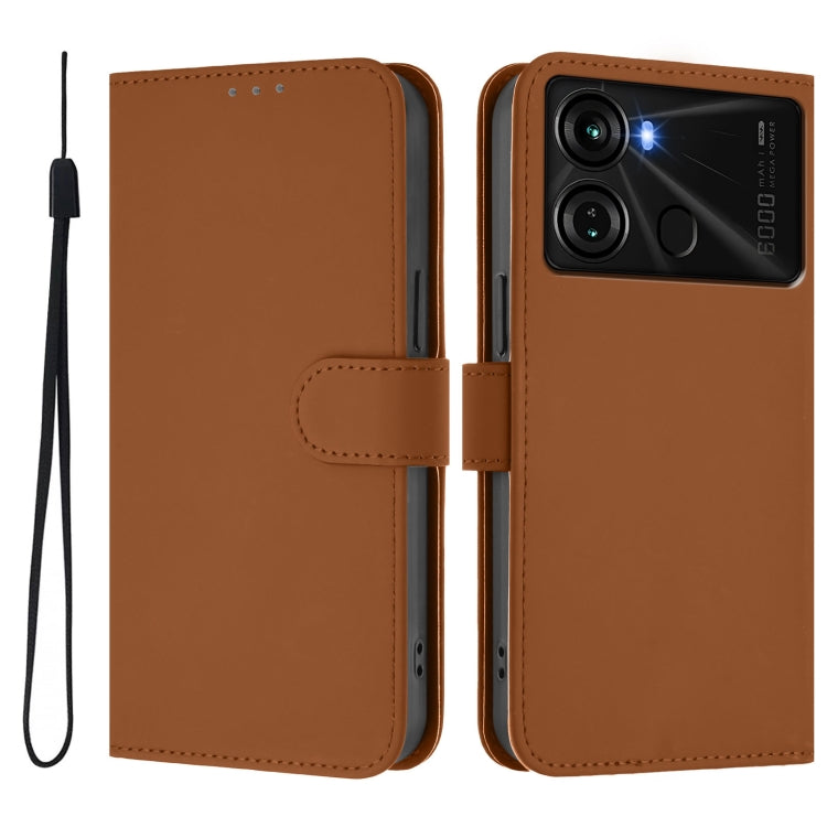 For itel P40 Skin Feel Solid Color Leather Phone Case with Lanyard