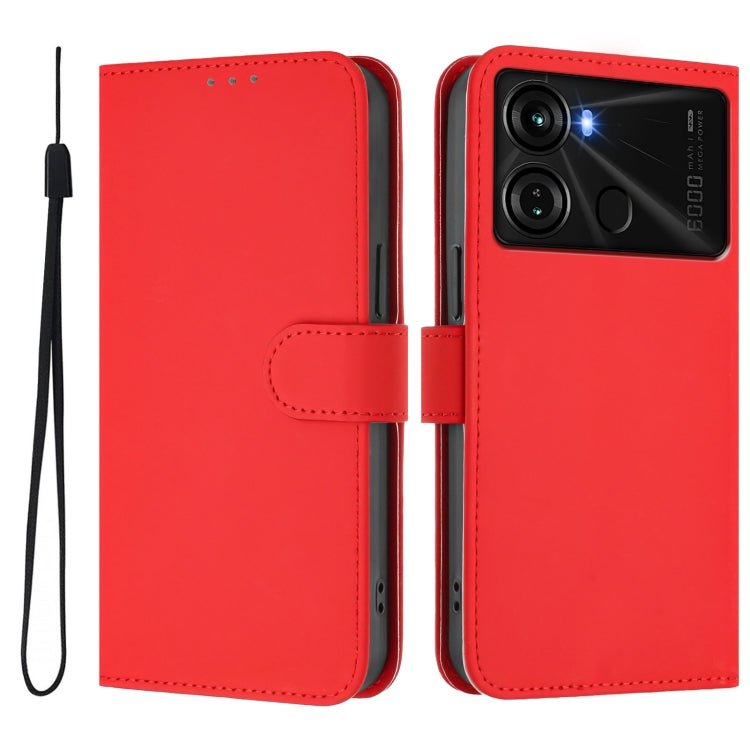 For itel P40 Skin Feel Solid Color Leather Phone Case with Lanyard