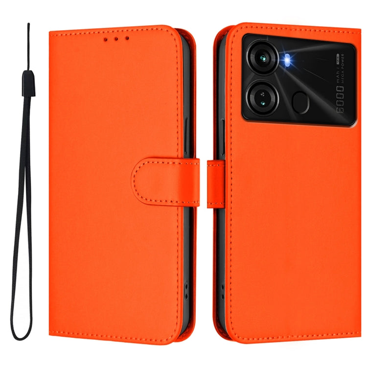 For itel P40 Skin Feel Solid Color Leather Phone Case with Lanyard