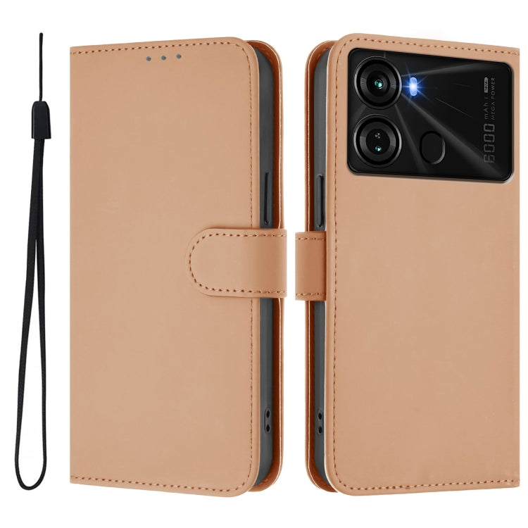 For itel P40 Skin Feel Solid Color Leather Phone Case with Lanyard