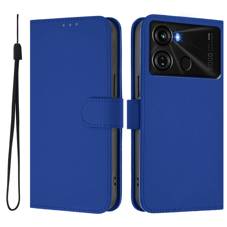 For itel P40 Skin Feel Solid Color Leather Phone Case with Lanyard