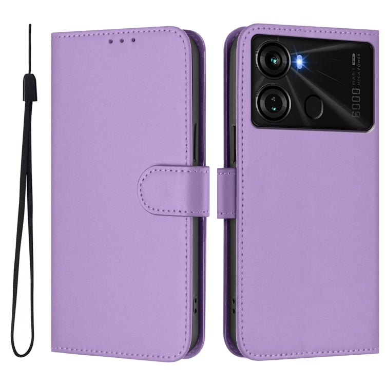 For itel P40 Skin Feel Solid Color Leather Phone Case with Lanyard