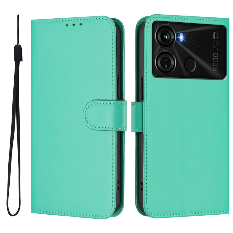For itel P40 Skin Feel Solid Color Leather Phone Case with Lanyard
