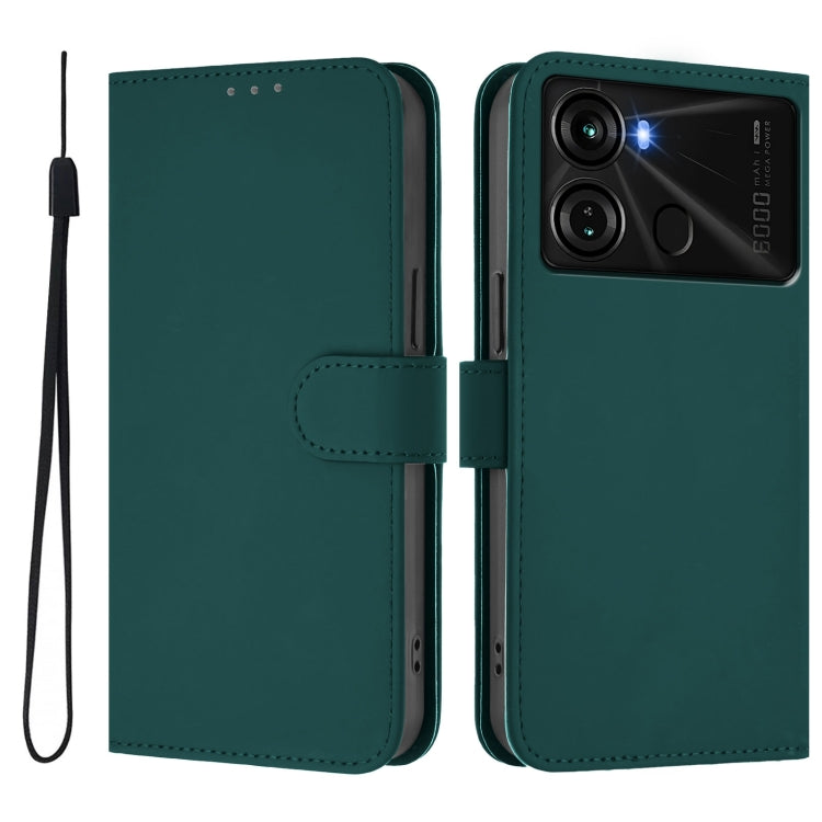 For itel P40 Skin Feel Solid Color Leather Phone Case with Lanyard