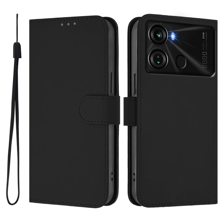 For itel P40 Skin Feel Solid Color Leather Phone Case with Lanyard