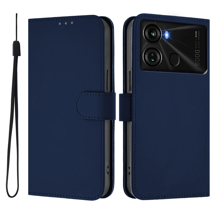 For itel P40 Skin Feel Solid Color Leather Phone Case with Lanyard