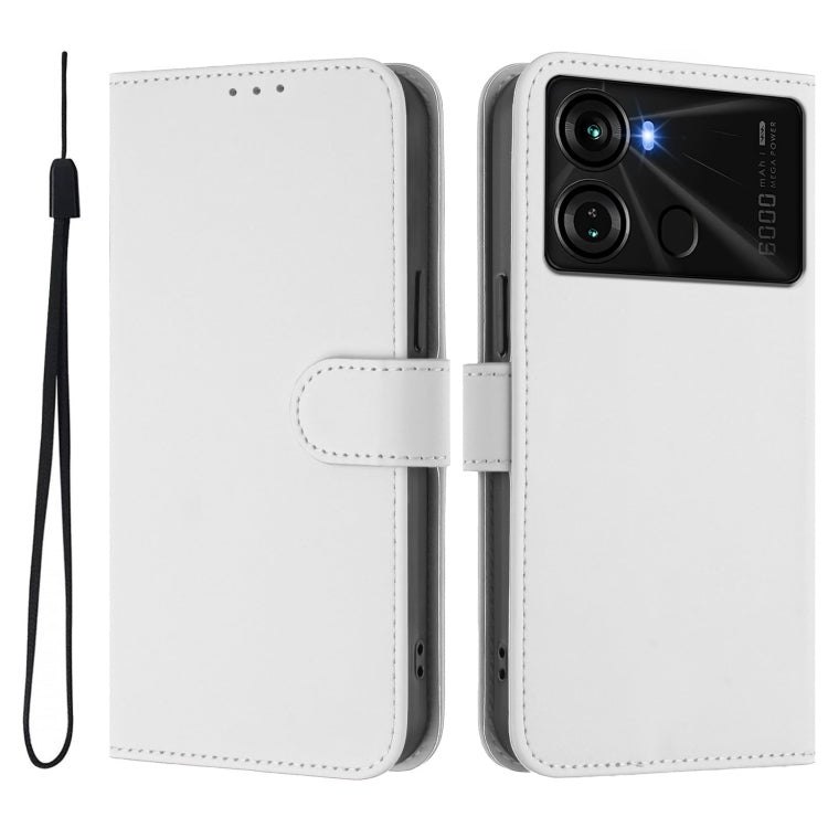 For itel P40 Skin Feel Solid Color Leather Phone Case with Lanyard