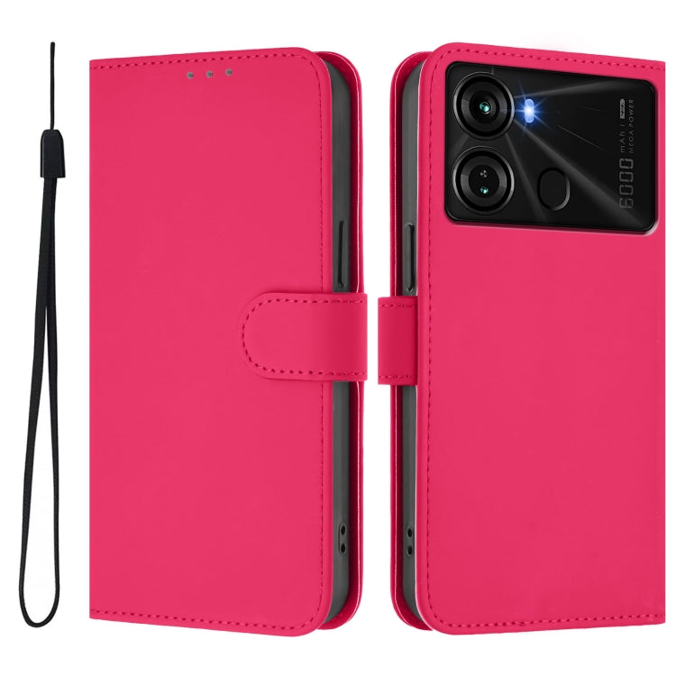 For itel P40 Skin Feel Solid Color Leather Phone Case with Lanyard