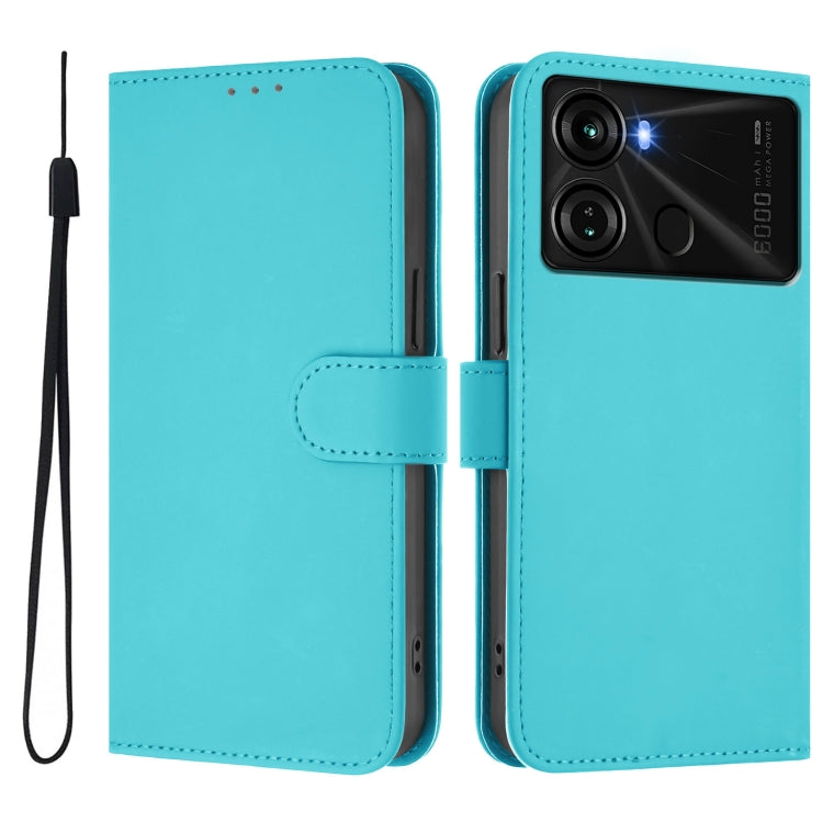 For itel P40 Skin Feel Solid Color Leather Phone Case with Lanyard