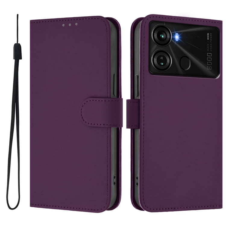 For itel P40 Skin Feel Solid Color Leather Phone Case with Lanyard