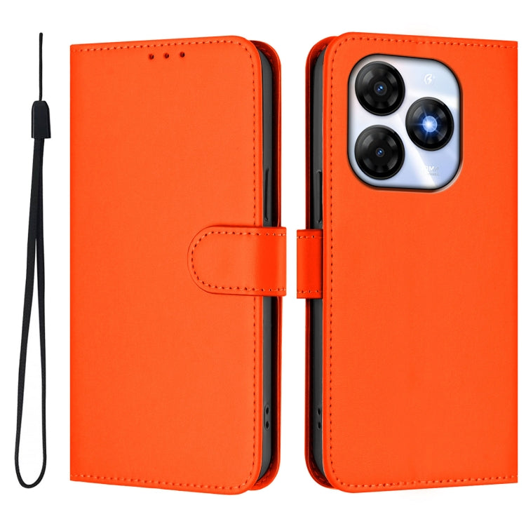 For itel P55 4G Skin Feel Solid Color Leather Phone Case with Lanyard