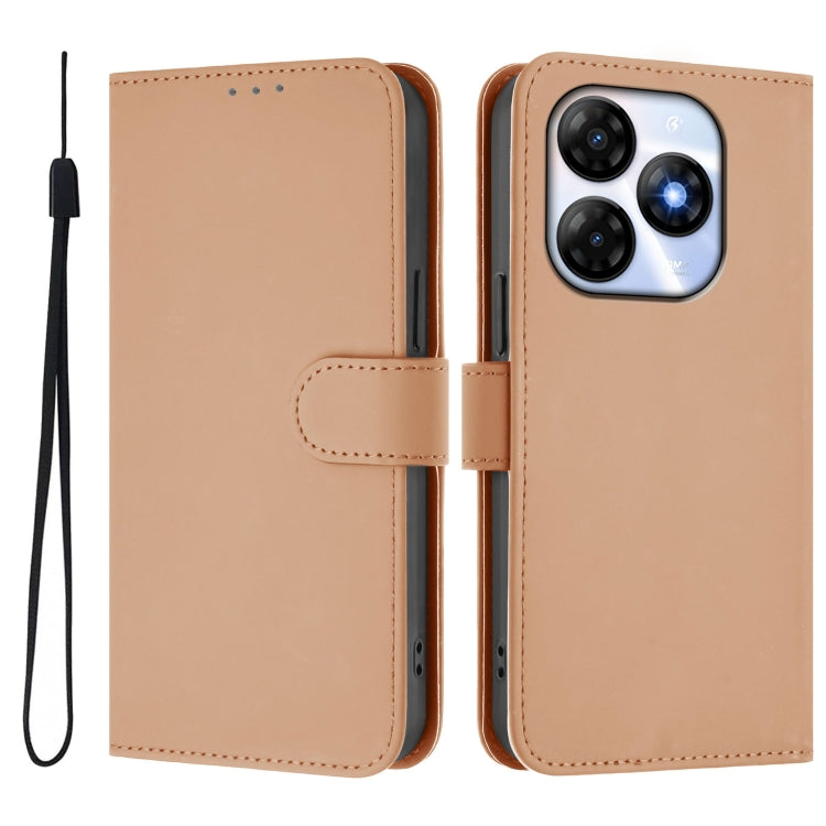 For itel P55 4G Skin Feel Solid Color Leather Phone Case with Lanyard