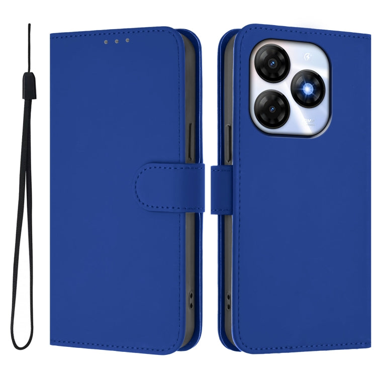 For itel P55 4G Skin Feel Solid Color Leather Phone Case with Lanyard