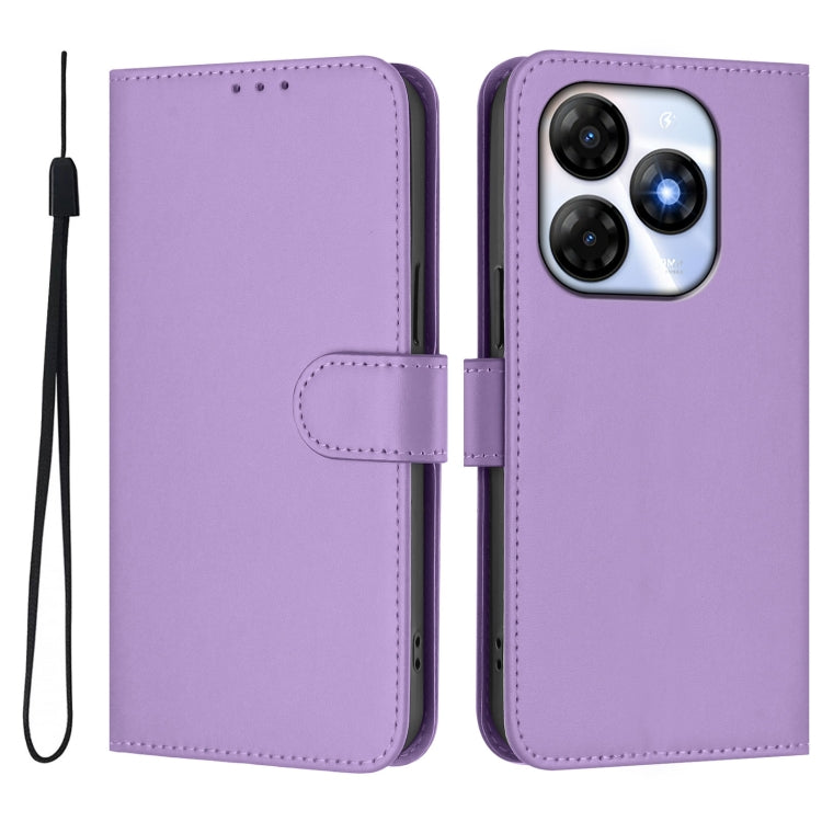 For itel P55 4G Skin Feel Solid Color Leather Phone Case with Lanyard