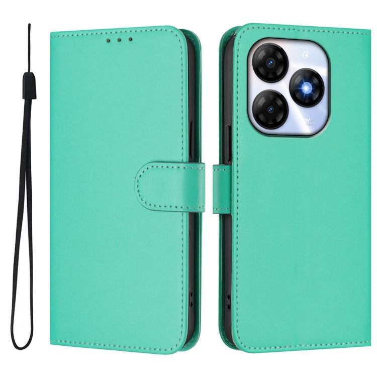 For itel P55 4G Skin Feel Solid Color Leather Phone Case with Lanyard