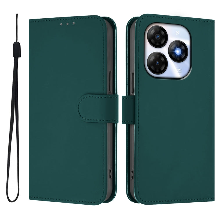 For itel P55 4G Skin Feel Solid Color Leather Phone Case with Lanyard
